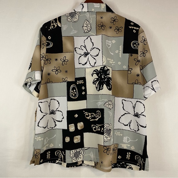 ALLISON DALEY Button Down Shirt Short Sleeve Patchwork Black Tan Size 12 Petite - Picture 5 of 7